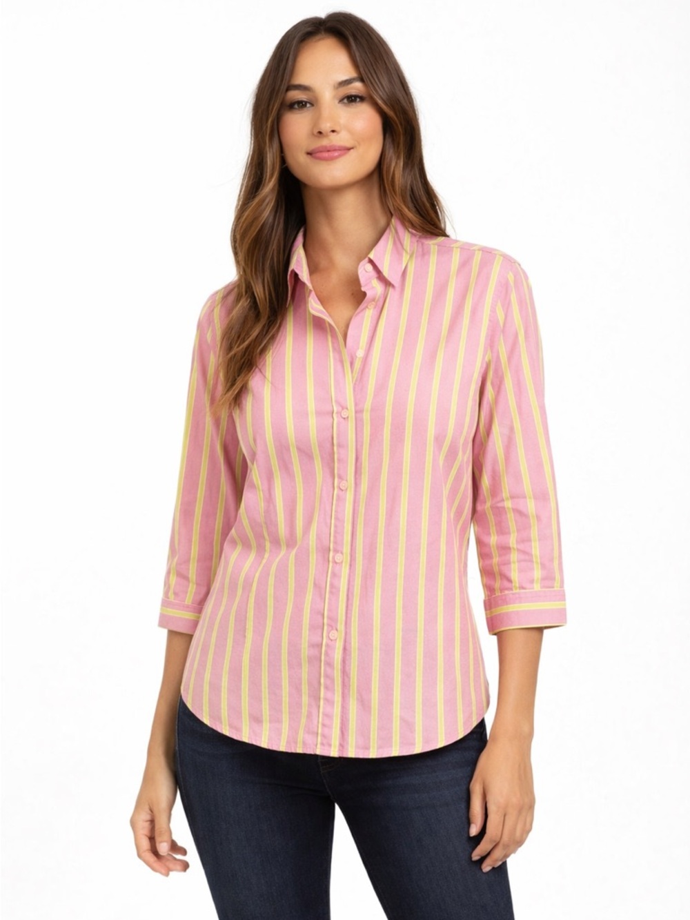 J McLaughlin Vintage Size 10 Striped Pink and Yellow Women's Shirt